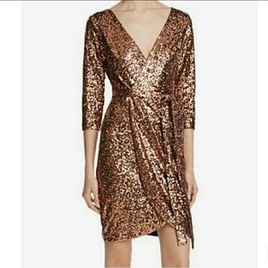 Copper Sequin Wrap dress Aqua Bronze Tie Waist